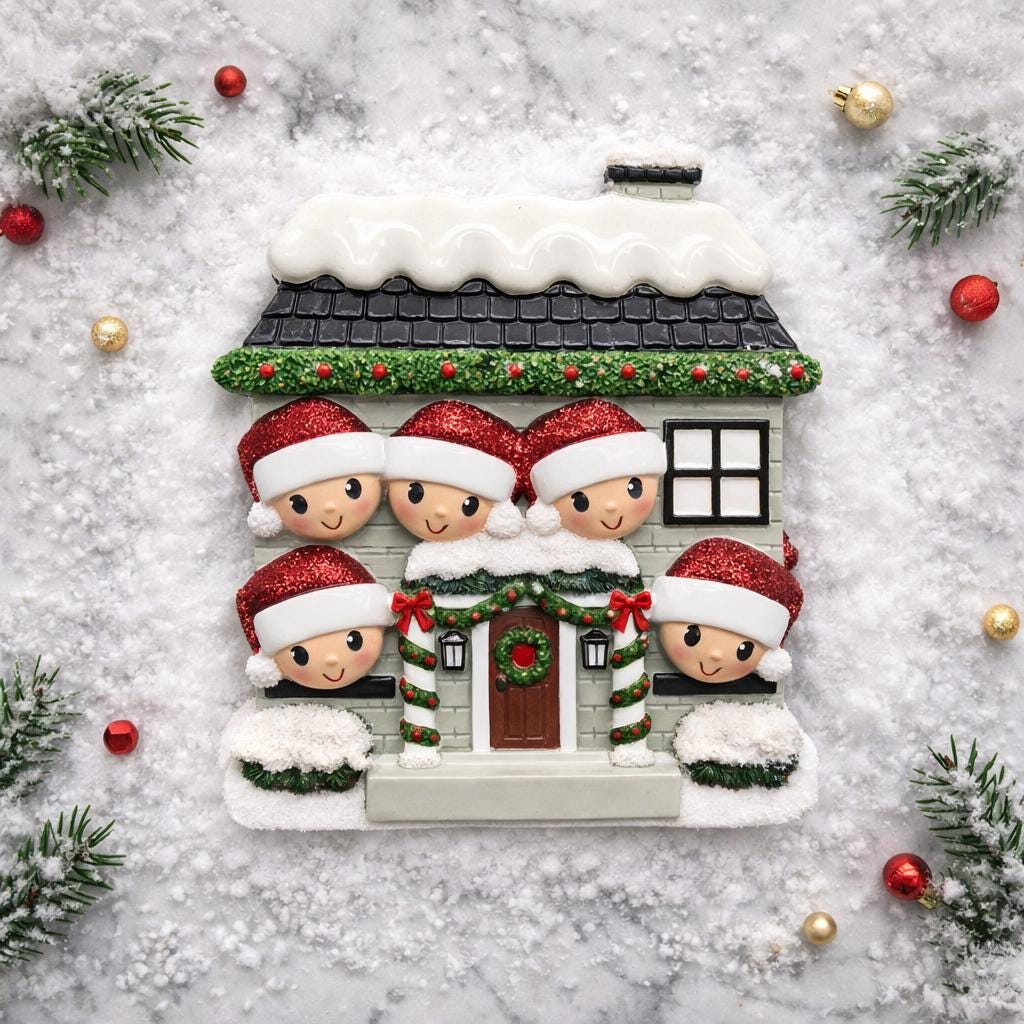 Personalized Family of 5 House Ornament | New Home Holiday Keepsake