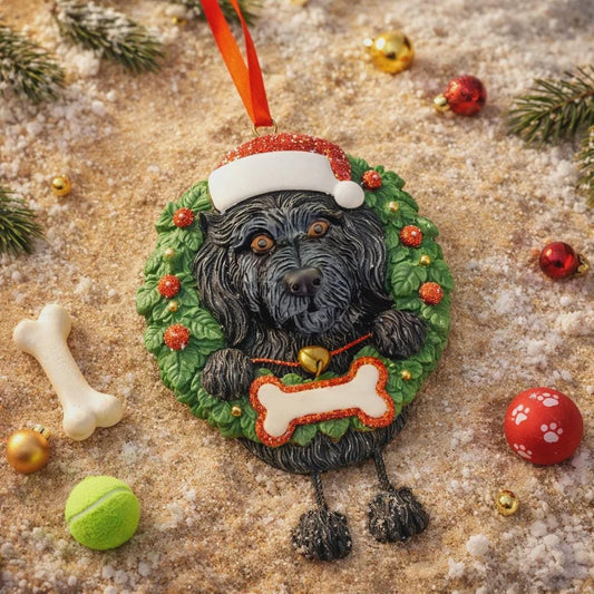 Black Labradoodle Wreath Decor | Personalized Dog Name and Year | Christmas Pet Keepsake | Labradoodle Gift
