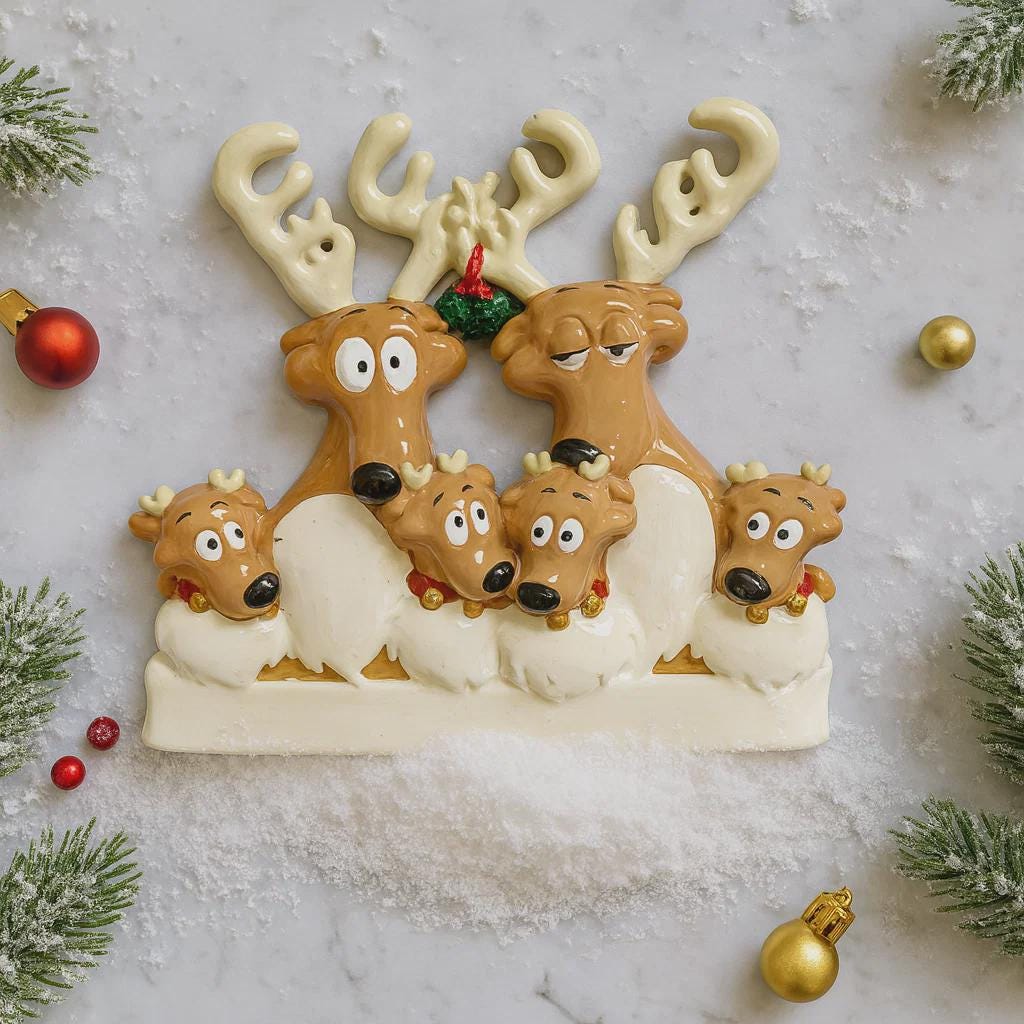 Family of 6 Reindeer Ornament | Personalized Christmas Gift | Custom Names Holiday Decor | Winter Keepsake