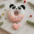 Load image into Gallery viewer, Personalized panda donut Christmas ornament with custom name and year, cute animal holiday tree decoration

