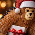 Load image into Gallery viewer, This playful Bigfoot Christmas ornament features a cheerful sasquatch character wearing a Santa hat and holding a gift, finished with a glossy surface that highlights the raised details and festive colors. The design brings a fun and whimsical holiday vibe, making it a standout decoration for Christmas trees, shelves, or seasonal displays, especially for Bigfoot lovers and collectors of unique holiday ornaments.
