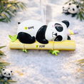 Load image into Gallery viewer, Fully 3D personalized unicorn panda Christmas ornament featuring a sleeping panda resting on a bamboo branch with a pastel unicorn horn. This ornament has a fully sculpted three dimensional front and back with no flat surfaces, creating a playful and premium look. Custom name and year are added by hand. Perfect for kids, panda lovers, unicorn fans, and whimsical holiday decor. A unique 3D keepsake for Christmas trees and seasonal displays.

