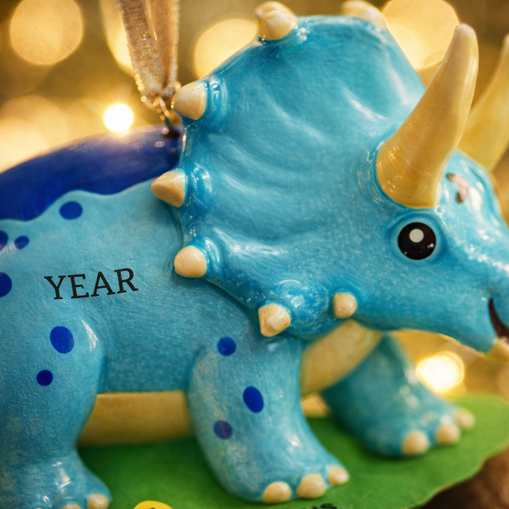 Blue Triceratops Personalized  Ornament | Custom Dinosaur Christmas Gift for Kids | Prehistoric Holiday Decoration