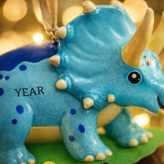 Blue Triceratops Personalized  Ornament | Custom Dinosaur Christmas Gift for Kids | Prehistoric Holiday Decoration