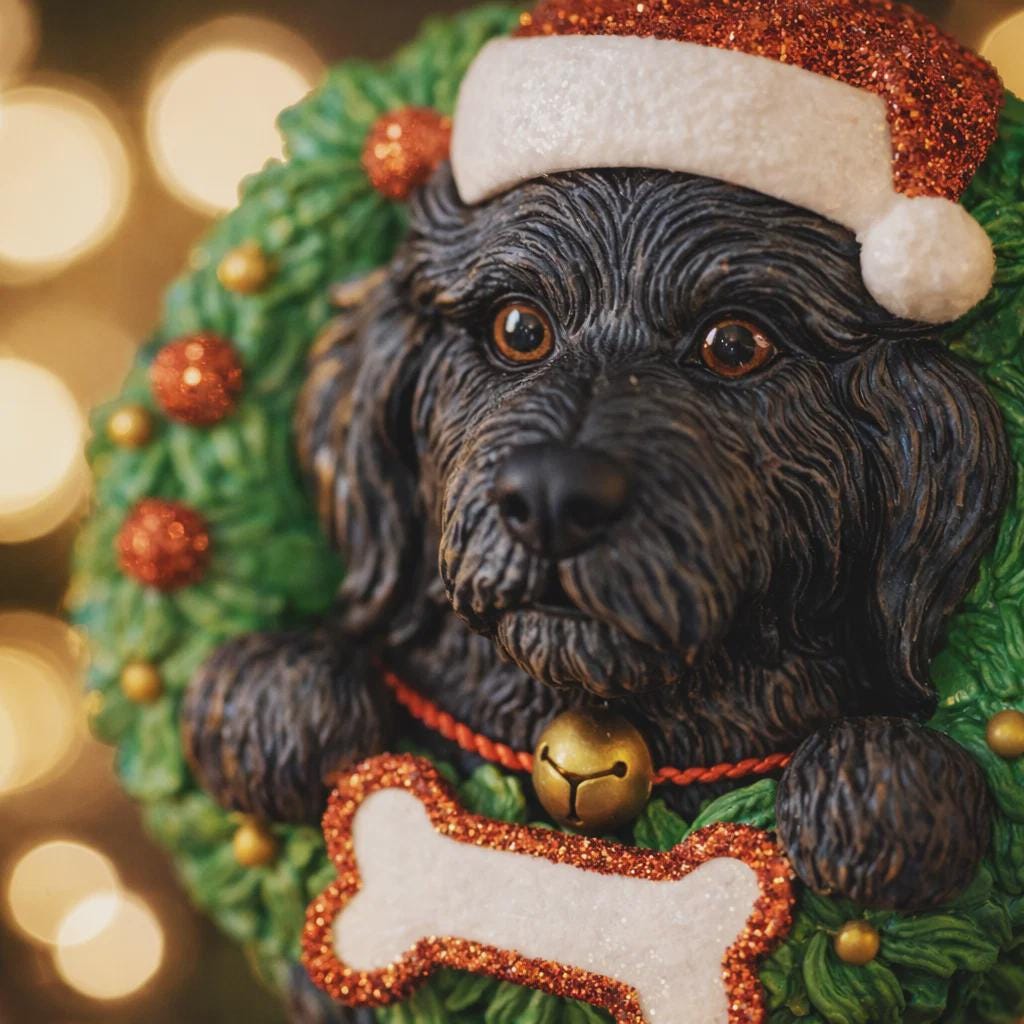 Black Labradoodle Wreath Decor | Personalized Dog Name and Year | Christmas Pet Keepsake | Labradoodle Gift