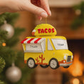 Load image into Gallery viewer, Yellow taco truck ornament with 'Tyler' and 'Year' text, hanging on a Christmas tree.
