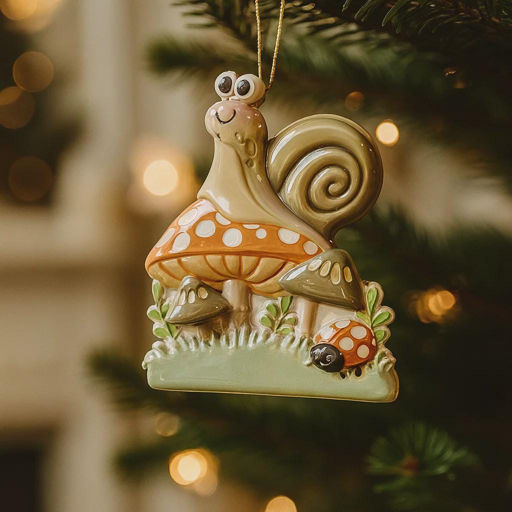 Personalized Snail & Mushroom Ornament | Custom Name Woodland Keepsake
