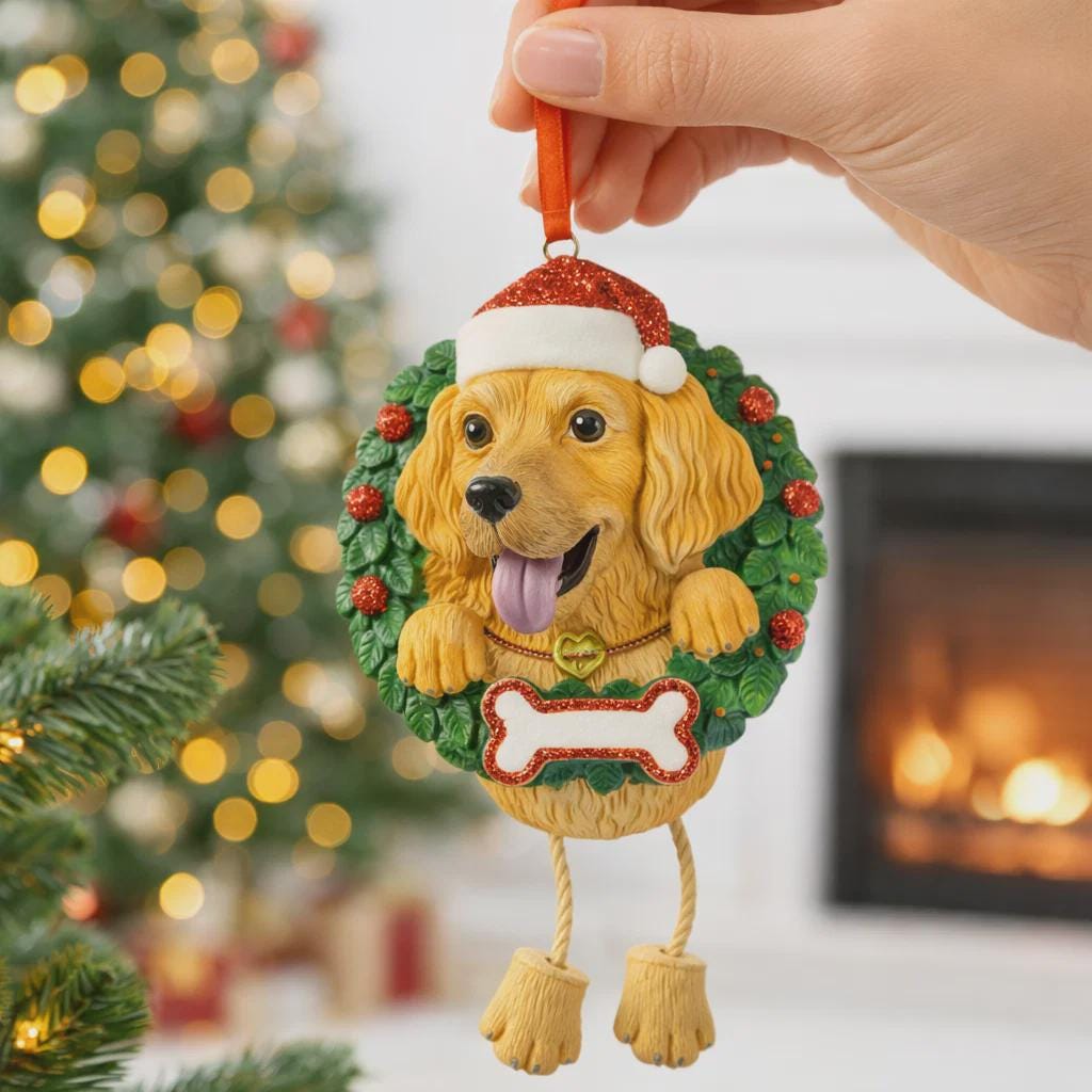 Golden Retriever Wreath Decor | Personalized Dog Name and Year | Christmas Pet Keepsake | Retriever Gift