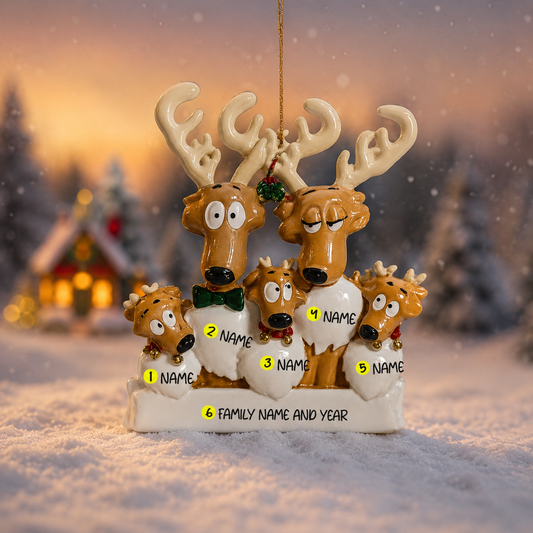 Family of 5 Reindeer Christmas Ornament | Personalized Snow Family Decor | Custom Names Year Holiday Keepsake