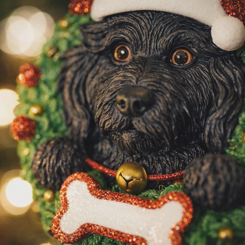 Black Labradoodle Wreath Decor | Personalized Dog Name and Year | Christmas Pet Keepsake | Labradoodle Gift
