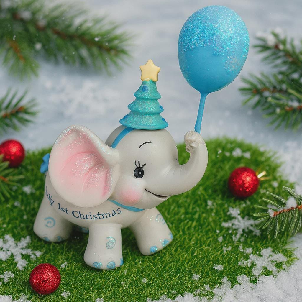 Baby’s First Christmas Elephant Ornament | Baby Boy Personalized Name and Year | 3D Ornament