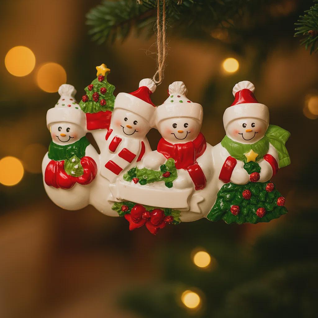 Family of 4 Snowman Ornament | Personalized Christmas Gift | Custom Names Holiday Decor | Winter Keepsake