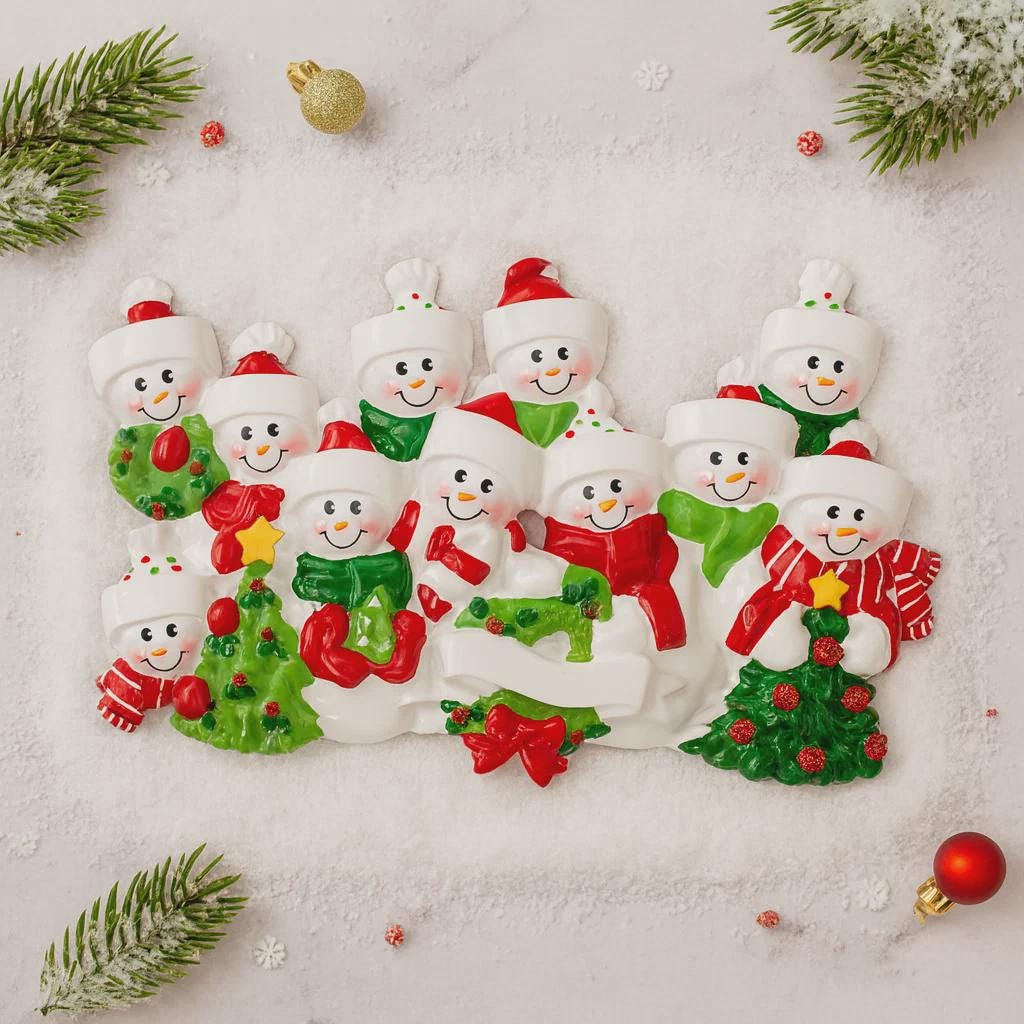 Snowman Family of 11 Christmas Ornament | Personalized Names and Year | Winter Tree Decor Keepsake