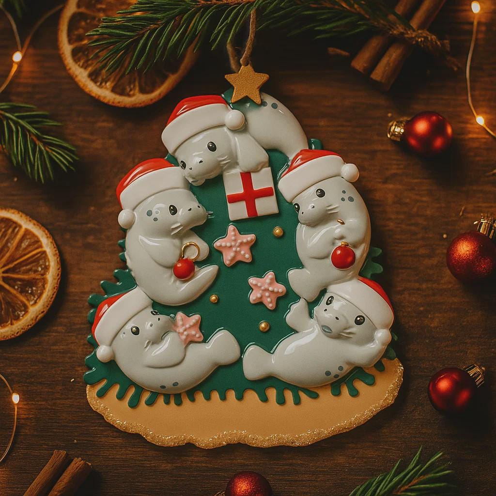 Seal Family of 5 Ornament | Personalized Coastal Christmas Decor