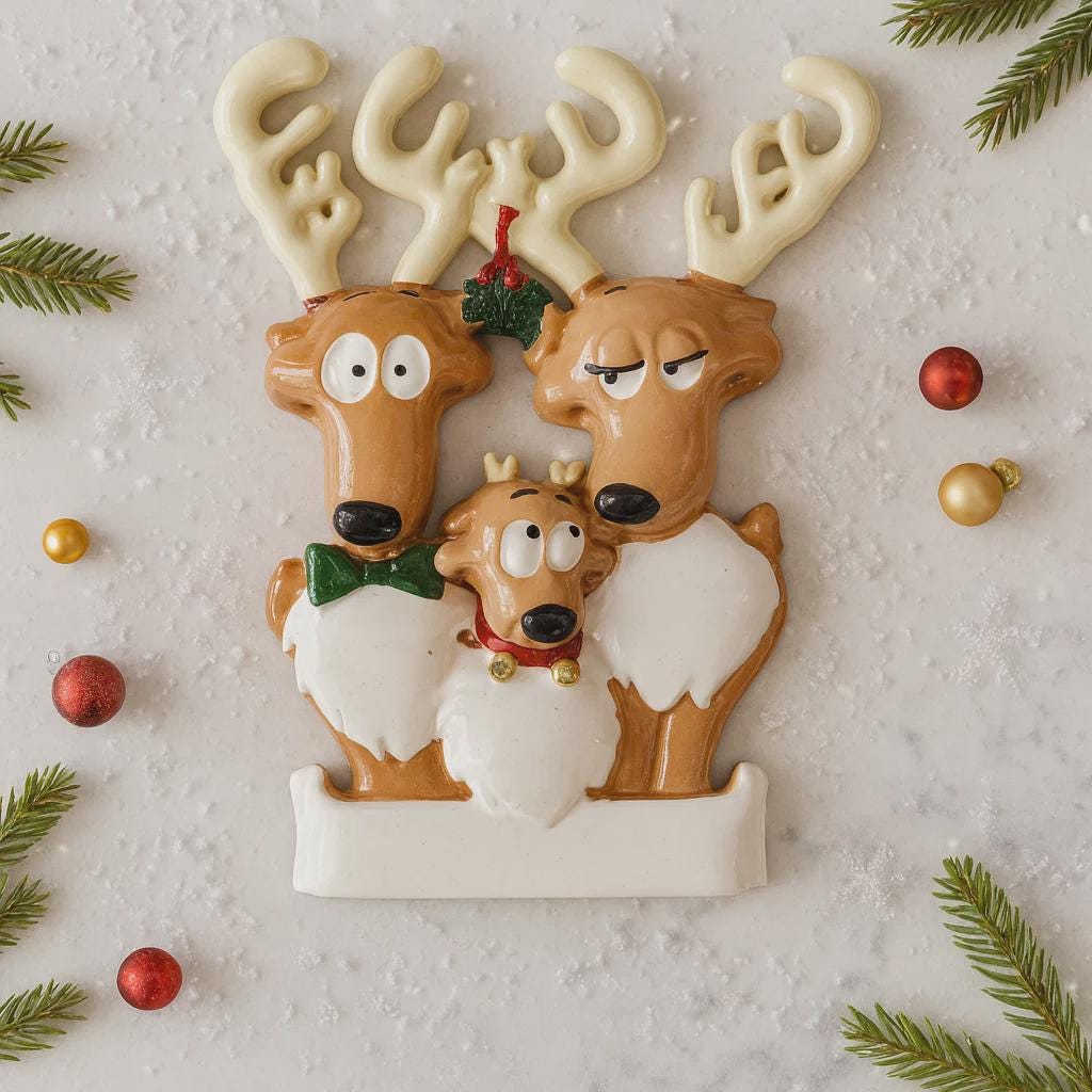 Family of 3 Reindeer Ornament | Personalized Christmas Gift | Custom Names Holiday Decor | Winter Keepsake