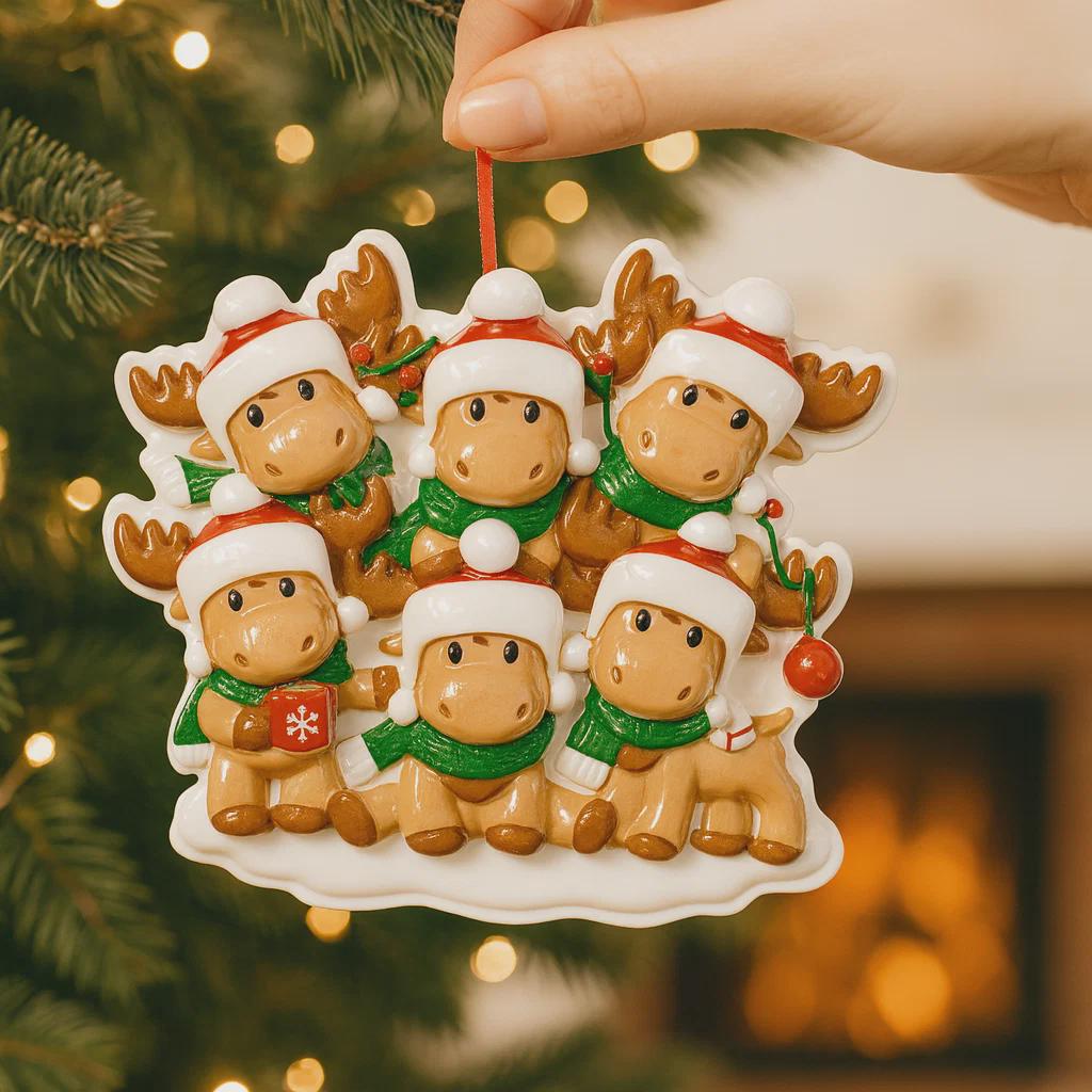 Family of 6 Reindeer Ornament | Personalized Names and Year | Festive Tree Decor Keepsake