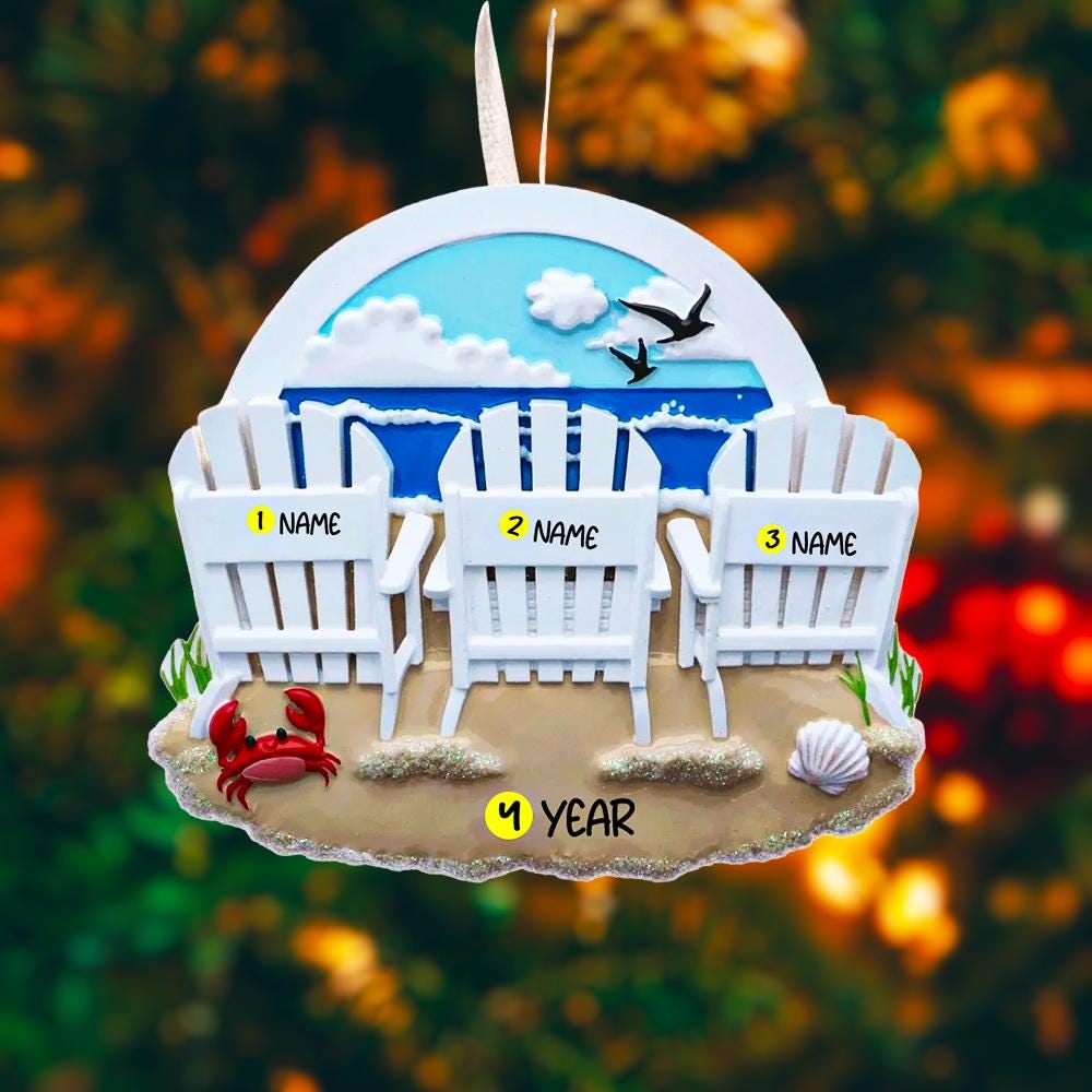 Personalized Beach Family of 3 Ornament | Coastal Christmas Gift