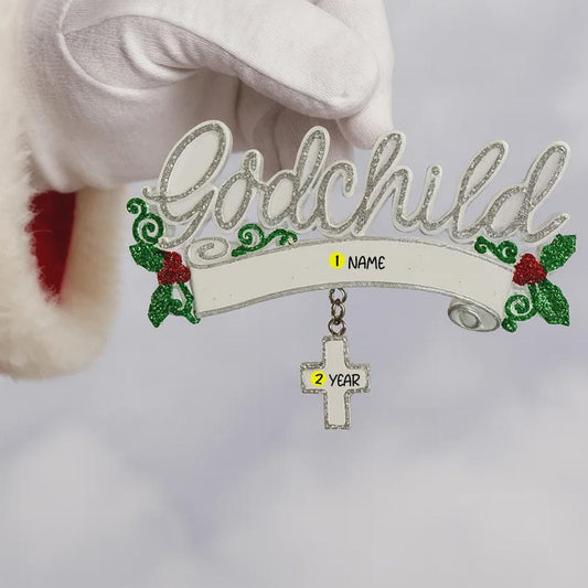 Personalized Godchild Christmas Ornament | Custom Name and Year Cross Keepsake | Religious Present