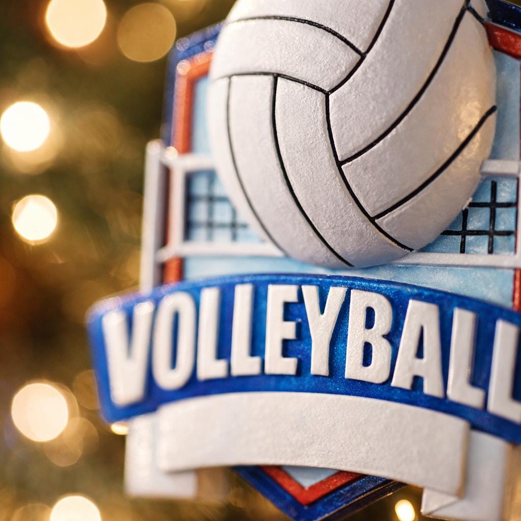 Personalized volleyball ornament featuring a detailed volleyball design with a customizable name and year. Perfect for volleyball players, coaches, teams, or sports lovers, this ornament celebrates dedication, teamwork, and memorable seasons. A great keepsake for athletes, end of season gifts, or holiday decor, adding a sporty and personal touch to any Christmas tree or winter display.
