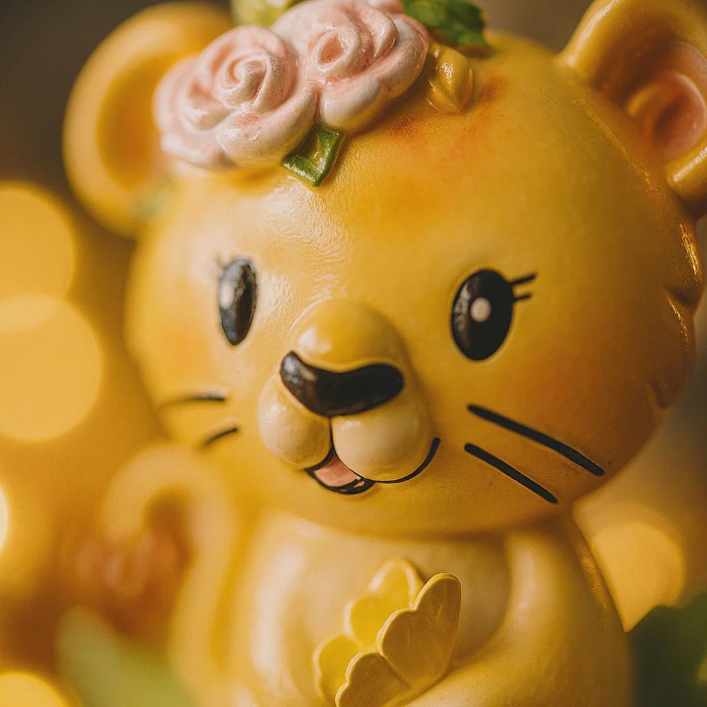 Personalized baby lion Christmas ornament featuring a sweet yellow lion cub wearing a floral crown and holding a small leaf. The bottom banner can be customized with name and year, creating a unique keepsake for a newborn or toddler. Designed in warm yellow and soft pastel tones, this resin baby Christmas ornament is perfect for celebrating Baby’s First Christmas or adding a personalized jungle themed touch to your holiday tree.