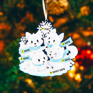 Arctic Fox Family Ornament | Personalized White Fox Christmas Decoration | Custom Family Names Ornament | Winter Holiday Gift