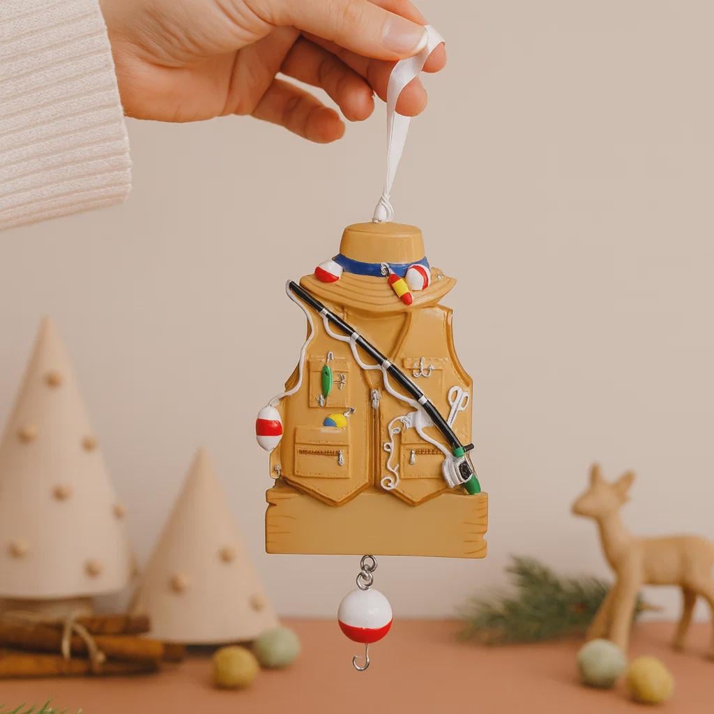 Fishing Ornament Personalized | Fisher Vest Ornament | Custom Fisherman Gift | Unique Christmas Keepsake