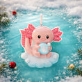 Load image into Gallery viewer, Pink fairy-like character with a blue crystal on a snowy background
