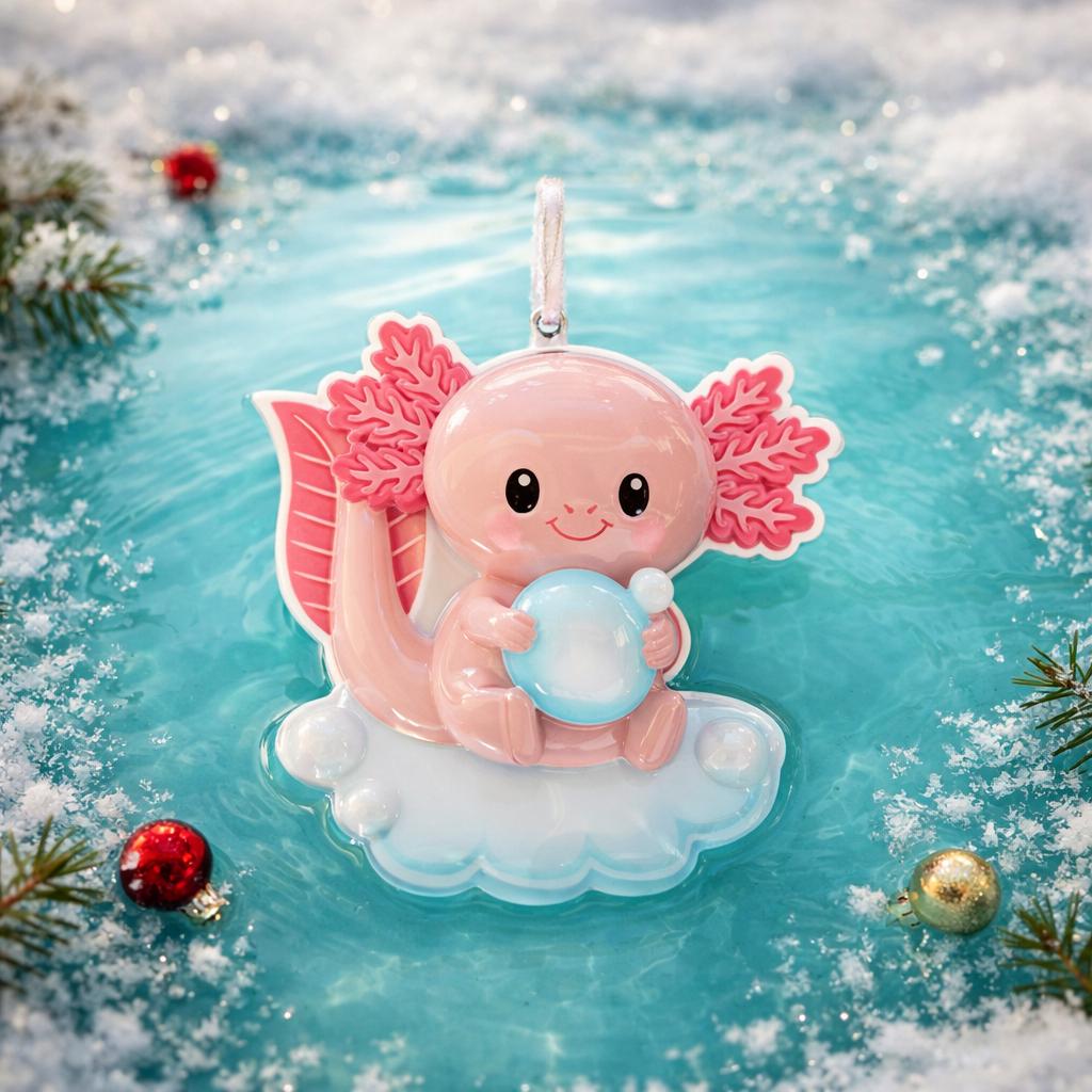 Pink fairy-like character with a blue crystal on a snowy background