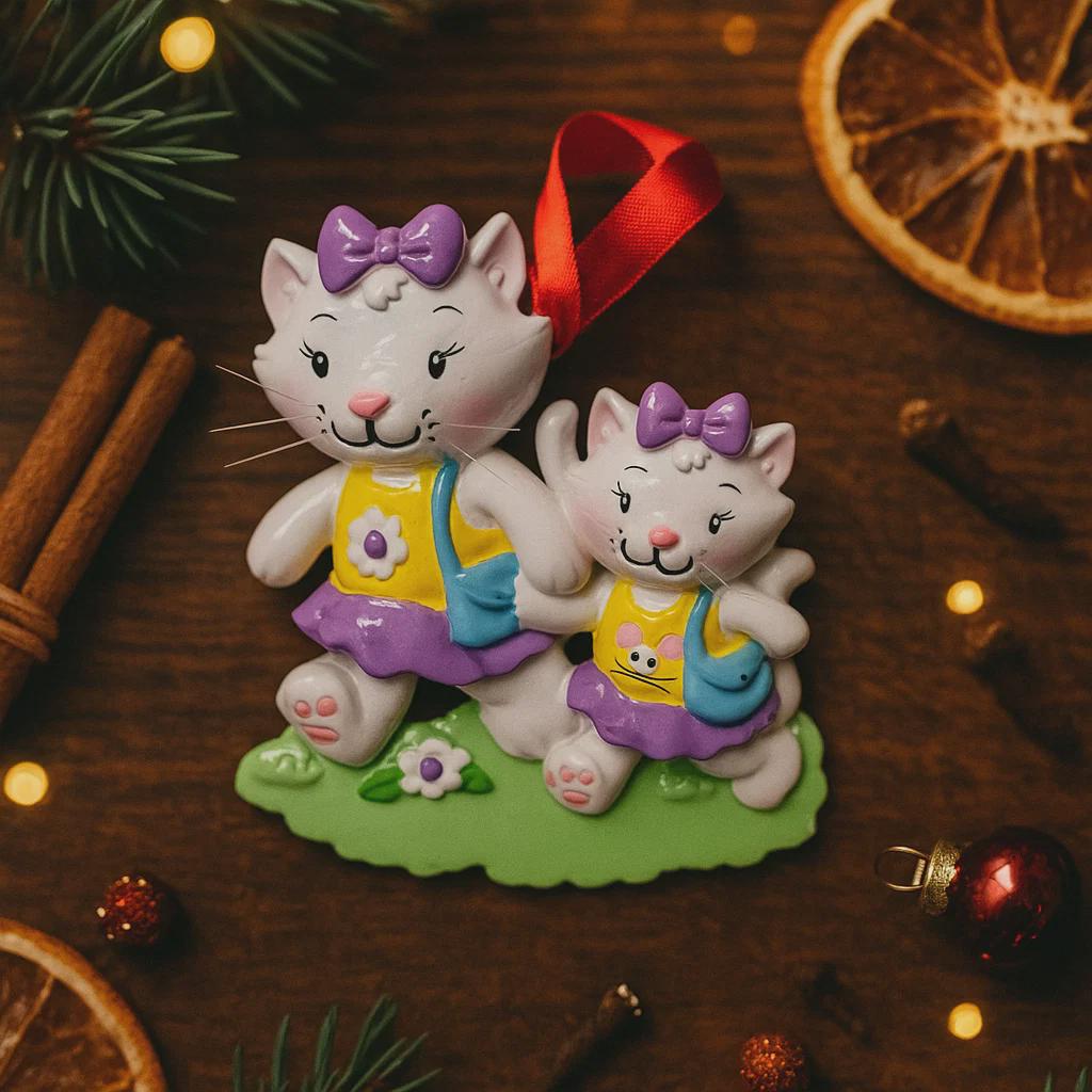Personalized mother and daughter cat Christmas ornament with 2 names custom holiday decor