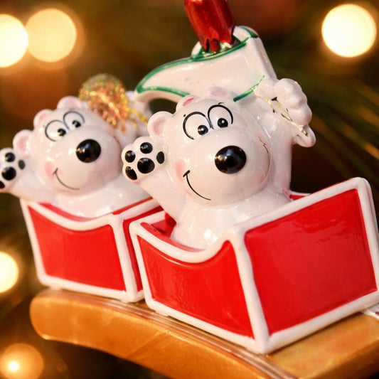 Polar Bear Rollercoaster Ornament | Couple Theme Park Gift | 3D Raised Front | Festive Memory Keepsake