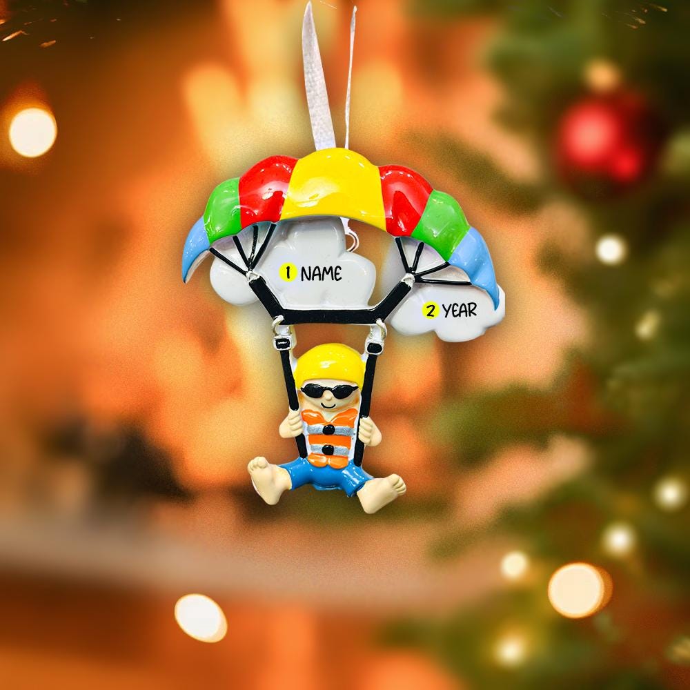 Personalized Parachute Ornament | Custom Name Christmas Gift | Skydiver Holiday Decoration for Kids and Adventurers