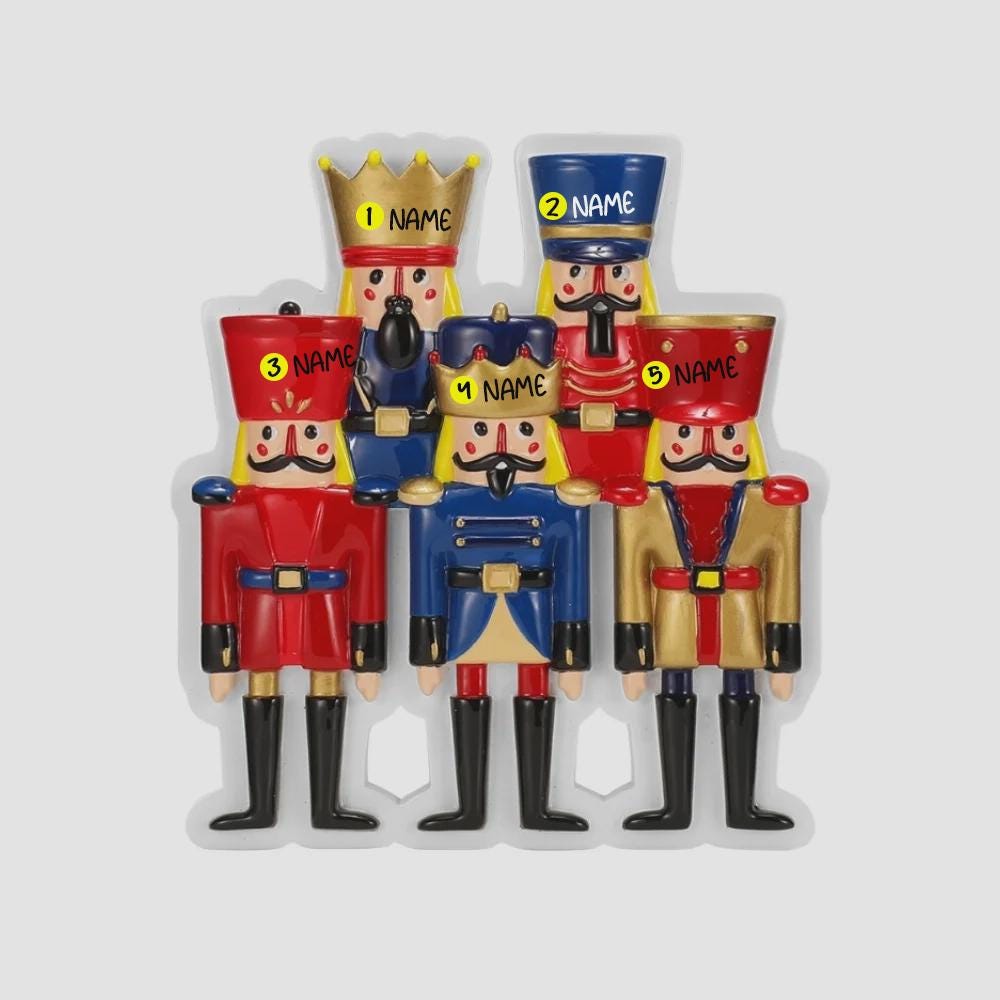 Family of 5 Nutcracker Ornament | Personalized Name Ornament | Handwritten Custom Design | Holiday Mantel Decoration