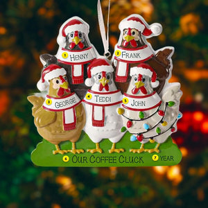 Chicken Family Christmas Ornament | Personalized Farmhouse Decoration | Handwritten Custom Names | 2 to 6 Family Members