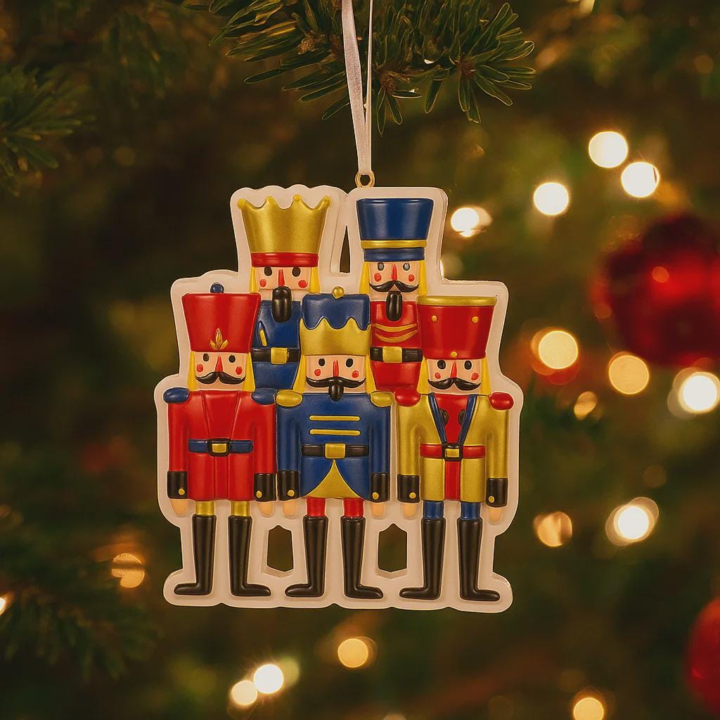 Christmas ornament with nutcrackers on a decorated tree