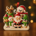 Load image into Gallery viewer, Decorative Christmas ornament with Santa Claus and friends on a blurred lights background
