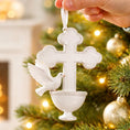 Load image into Gallery viewer, Decorative Christmas ornament with a cross and dove on a tree
