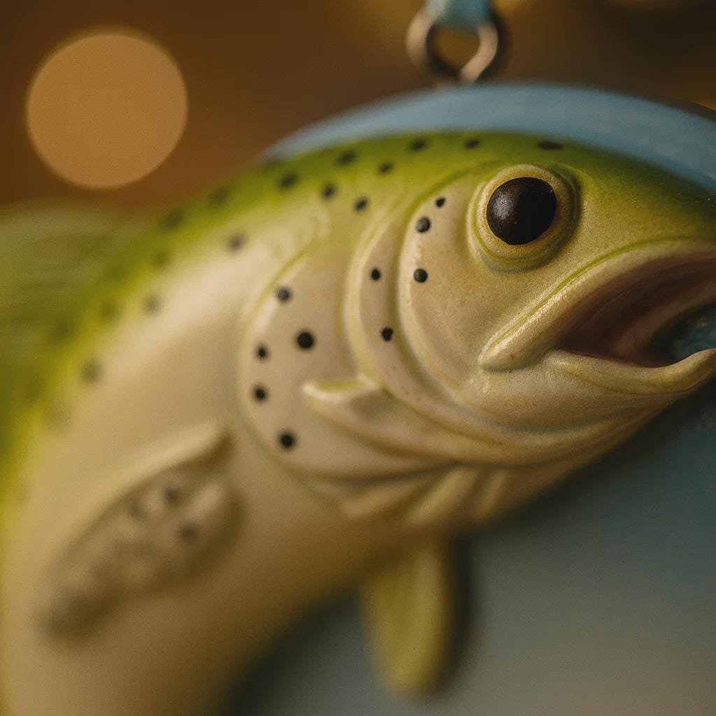 Close-up of a fish-shaped object with a blurred background