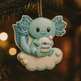 Load image into Gallery viewer, Decorative ornament shaped like a axolotl holding a heart with 'I ❤️ Axelott!' text, hanging on a tree.
