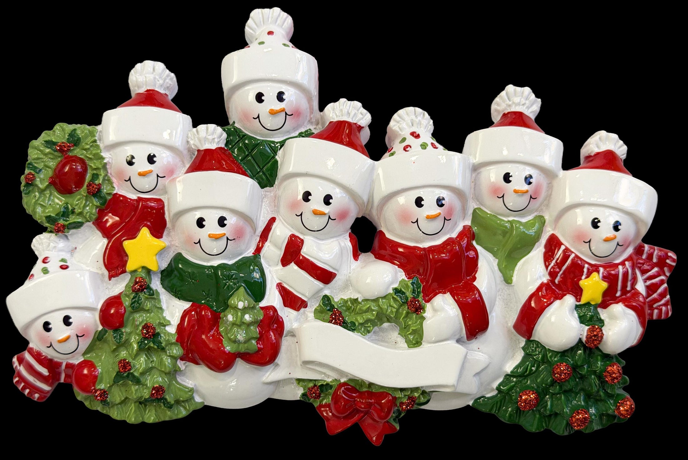 Snowman Family of 8 Christmas Ornament | Personalized Names and Year | Winter Tree Decor Keepsake