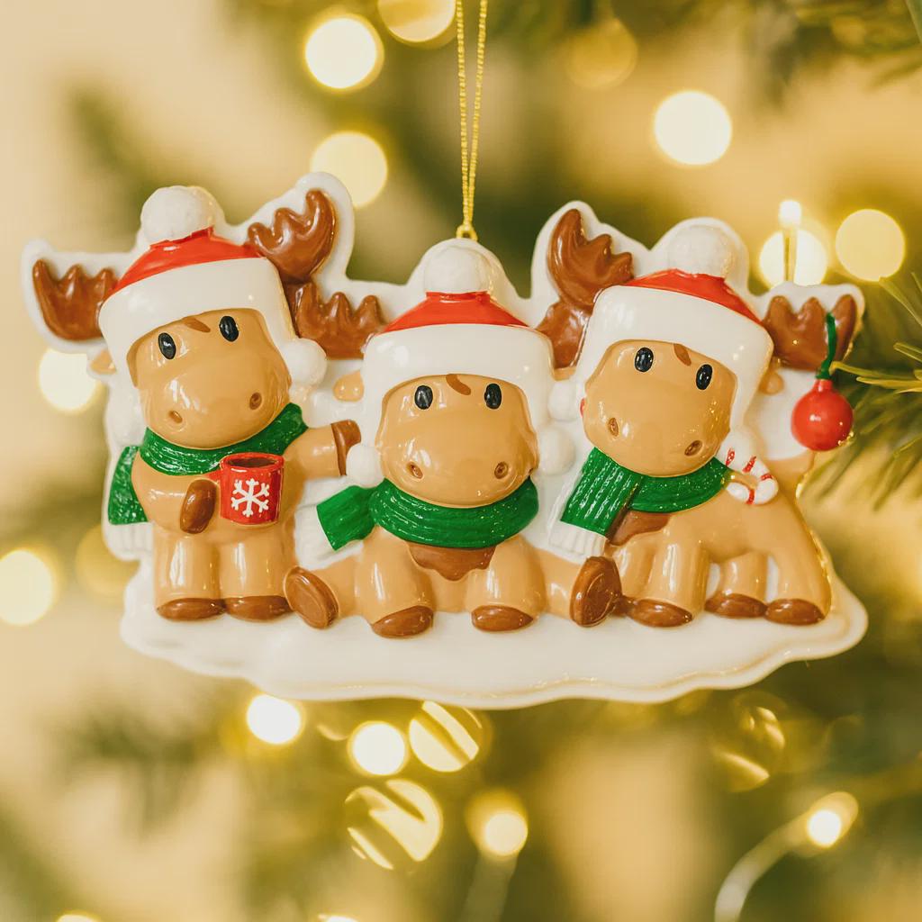 Reindeer Family of 3 Christmas Ornament | Personalized Names and Year | Winter Tree Decor Keepsake