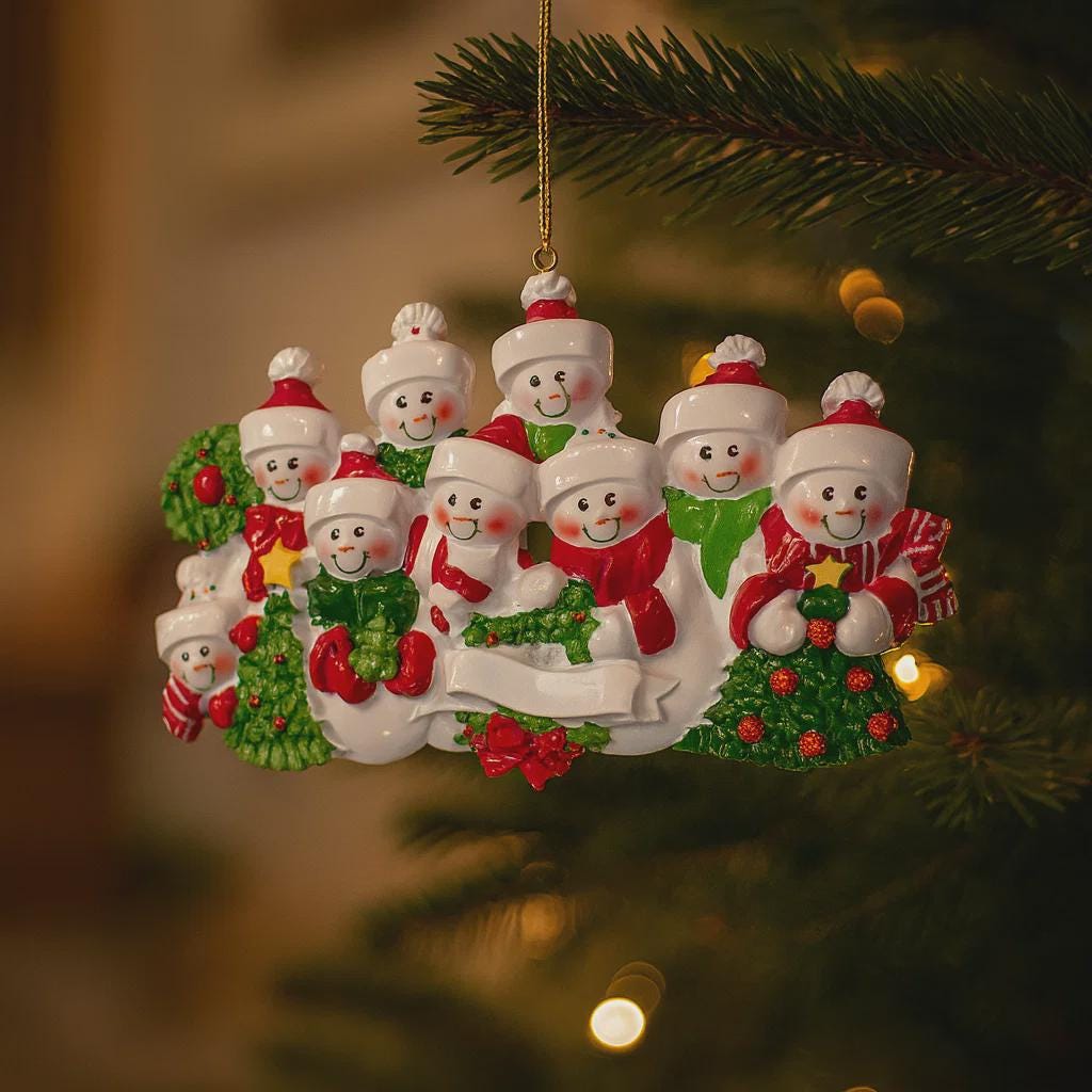 Snowman Family of 9 Christmas Ornament | Personalized Names and Year | Winter Tree Decor Keepsake