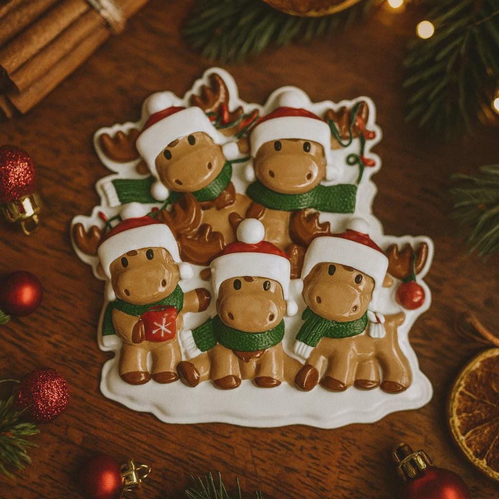 Reindeer Family of 5 Christmas Ornament | Personalized Names and Year | Winter Tree Decor Keepsake