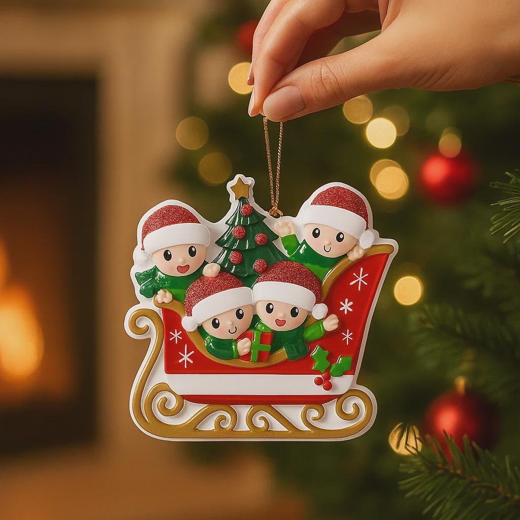 Personalized Family of 4 Sleigh Ornament | Custom Names & Year