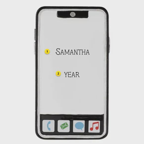 Phone case with 'Samantha' and '2 Year' text on a white background
