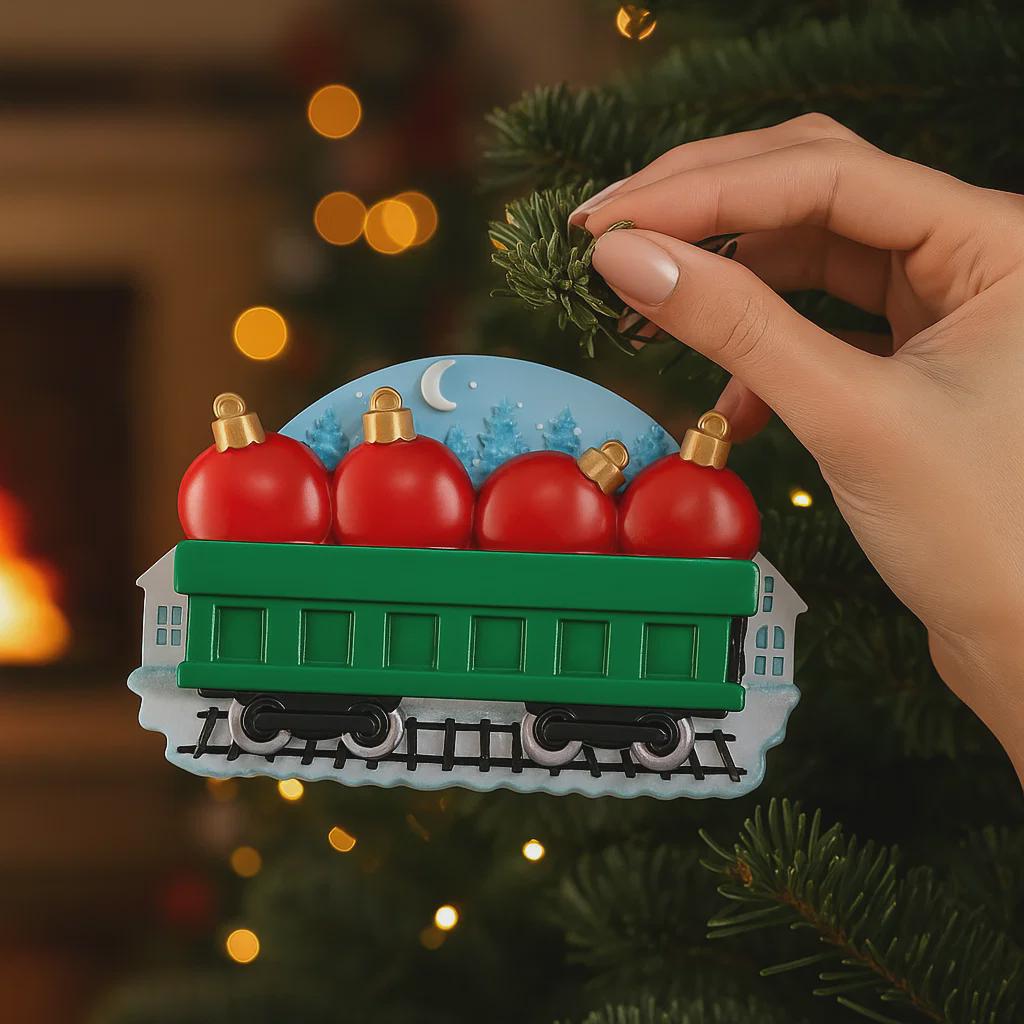 Personalized Family of 4 Train Christmas Ornament | Custom Names & Year