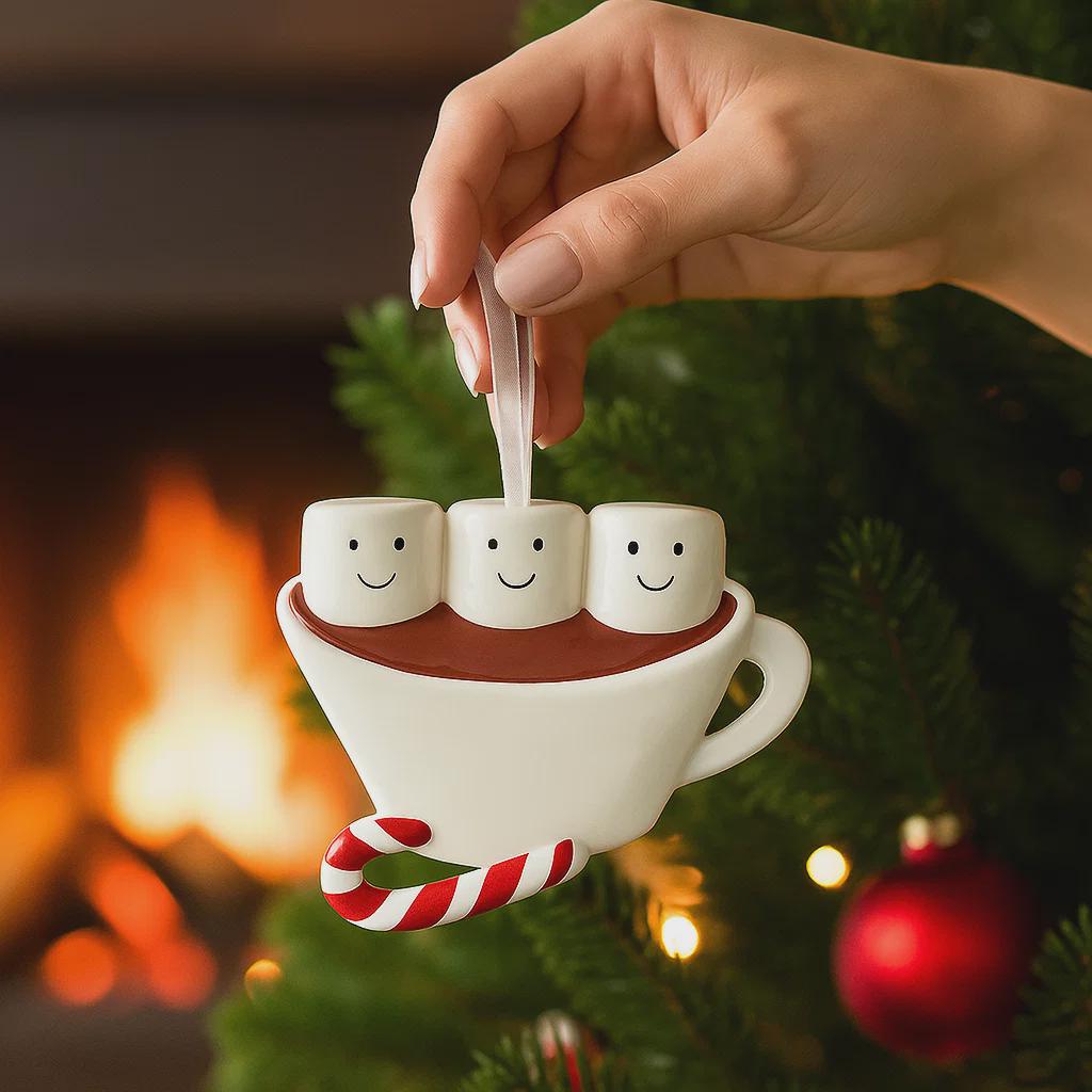 Personalized Marshmallow Hot Cocoa Family of 3 Christmas Ornament