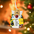 Load image into Gallery viewer, Decorative teacher angel ornament with teddy bear holding an apple, surrounded by Christmas tree and lights.
