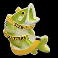 Load image into Gallery viewer, Decorative fish ornament with a measuring tape around it and 'SIZE MATTERS' text on a black background.
