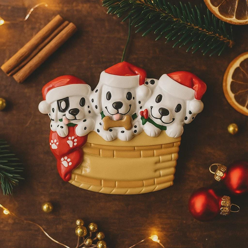 Personalized 3 Family Dalmatian Ornament | Dog Lovers Christmas Decor
