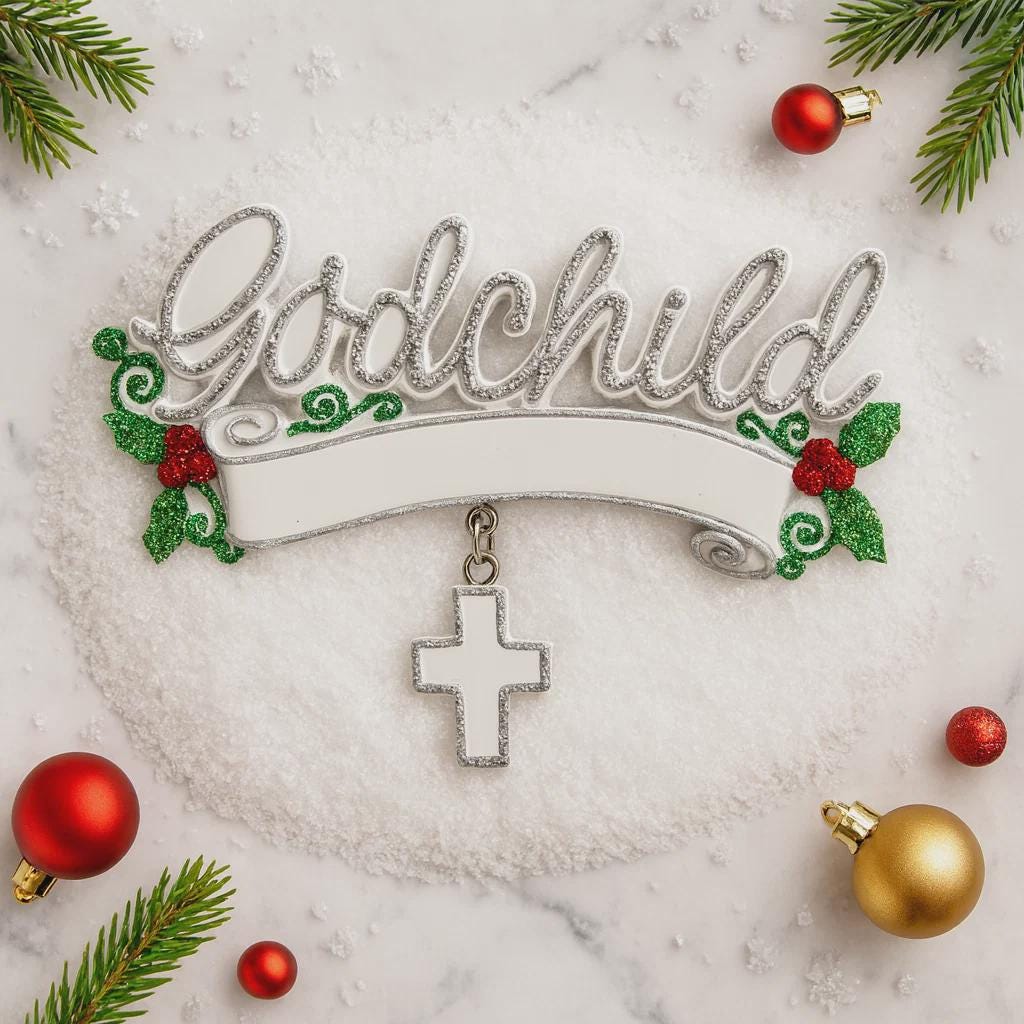 Personalized Godchild Christmas Ornament | Custom Name and Year Cross Keepsake | Religious Present